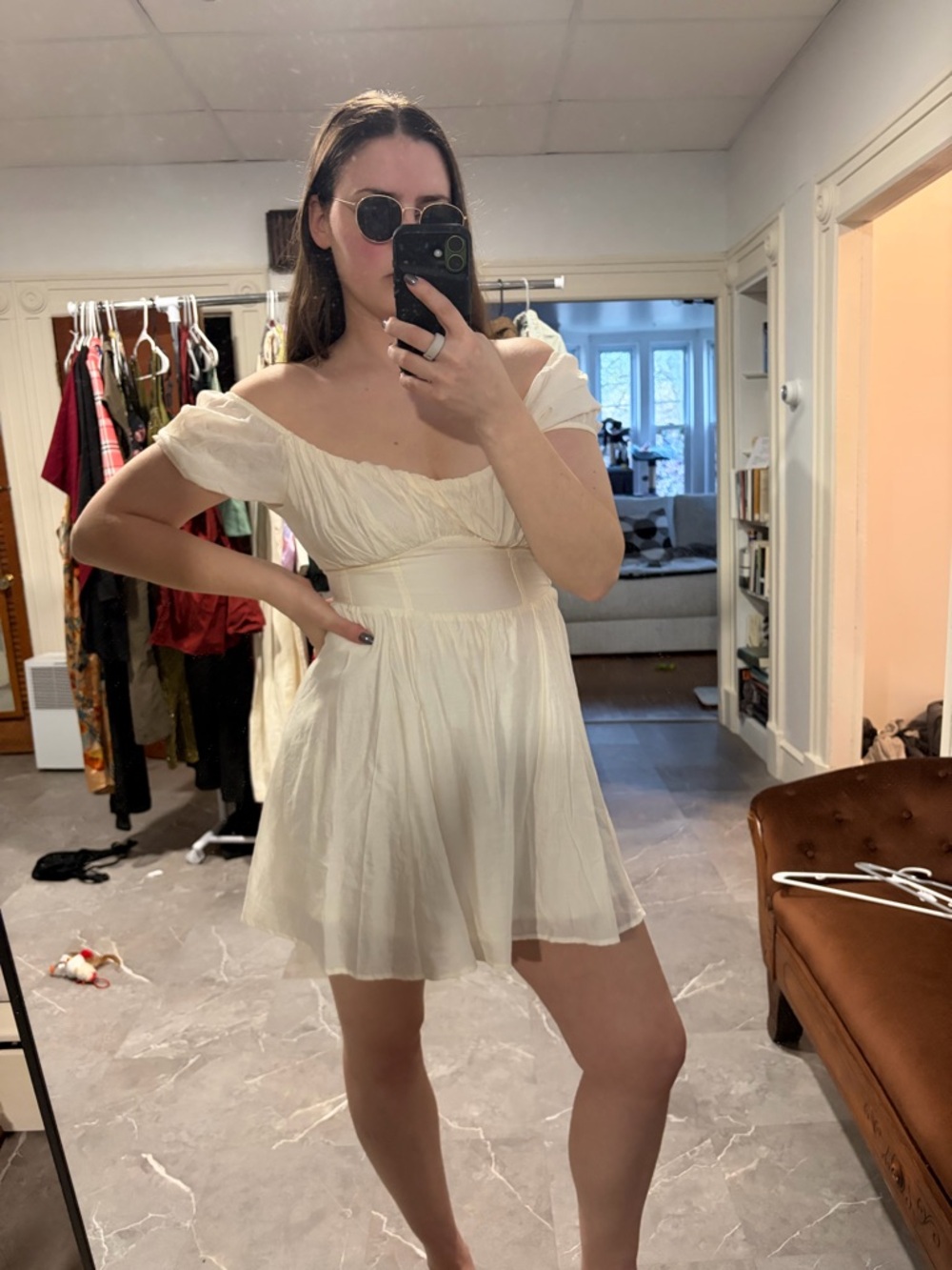 Off-Shoulder Cream Mini Dress